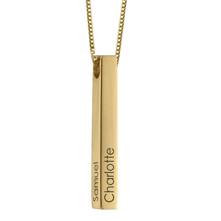 Personalised 3D Vertical Bar Unisex Necklace