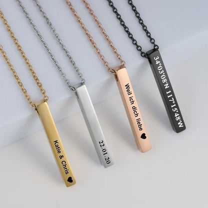 Personalised 3D Vertical Bar Unisex Necklace