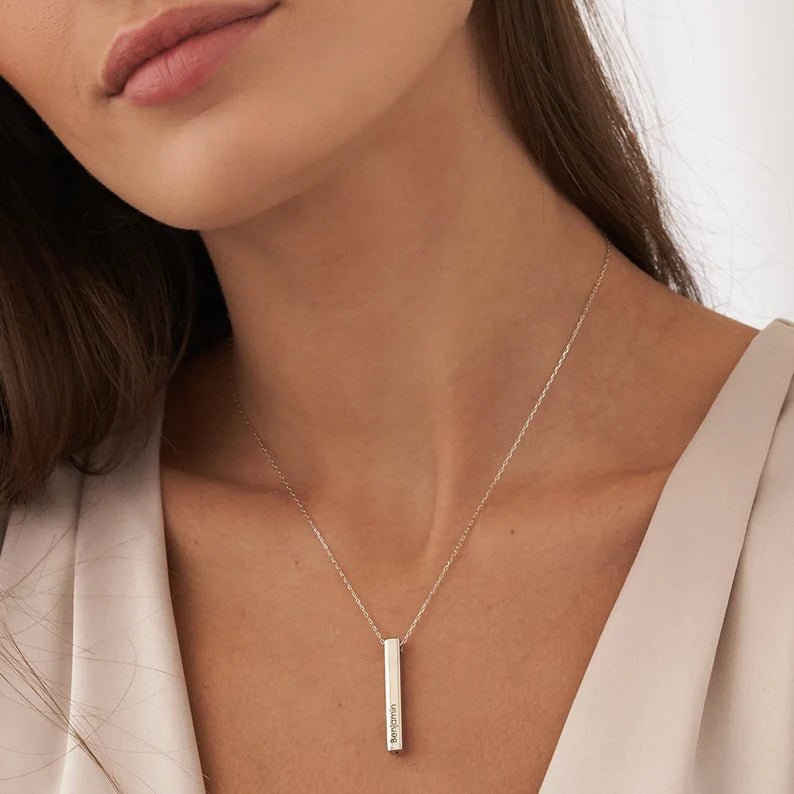 Personalised 3D Vertical Bar Unisex Necklace