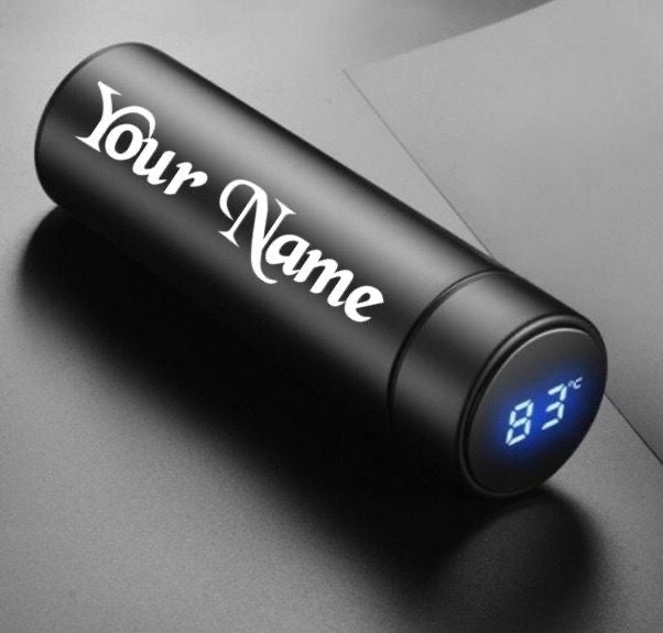 Black Personalised LED Temperature bottle